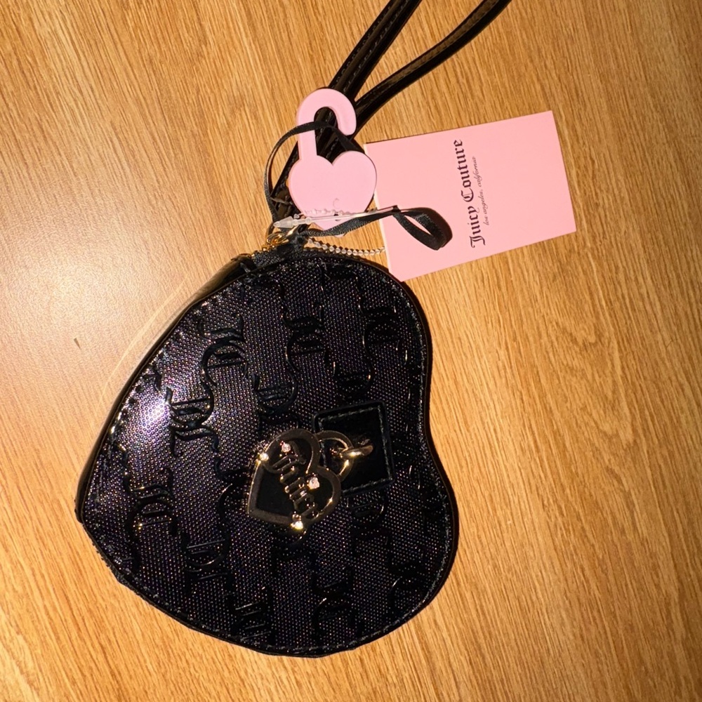 Juicy Couture Black Heart Wristlet with Gold Details